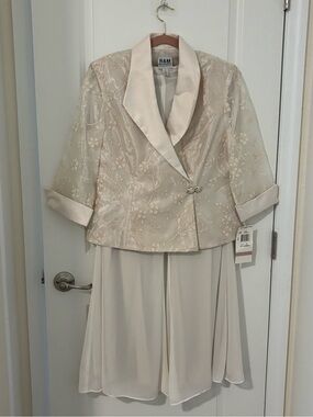 r&m richards sleeveless beaded v neck dress and jacket Ponte Knit Midi Tank Dress in Cream main image 0